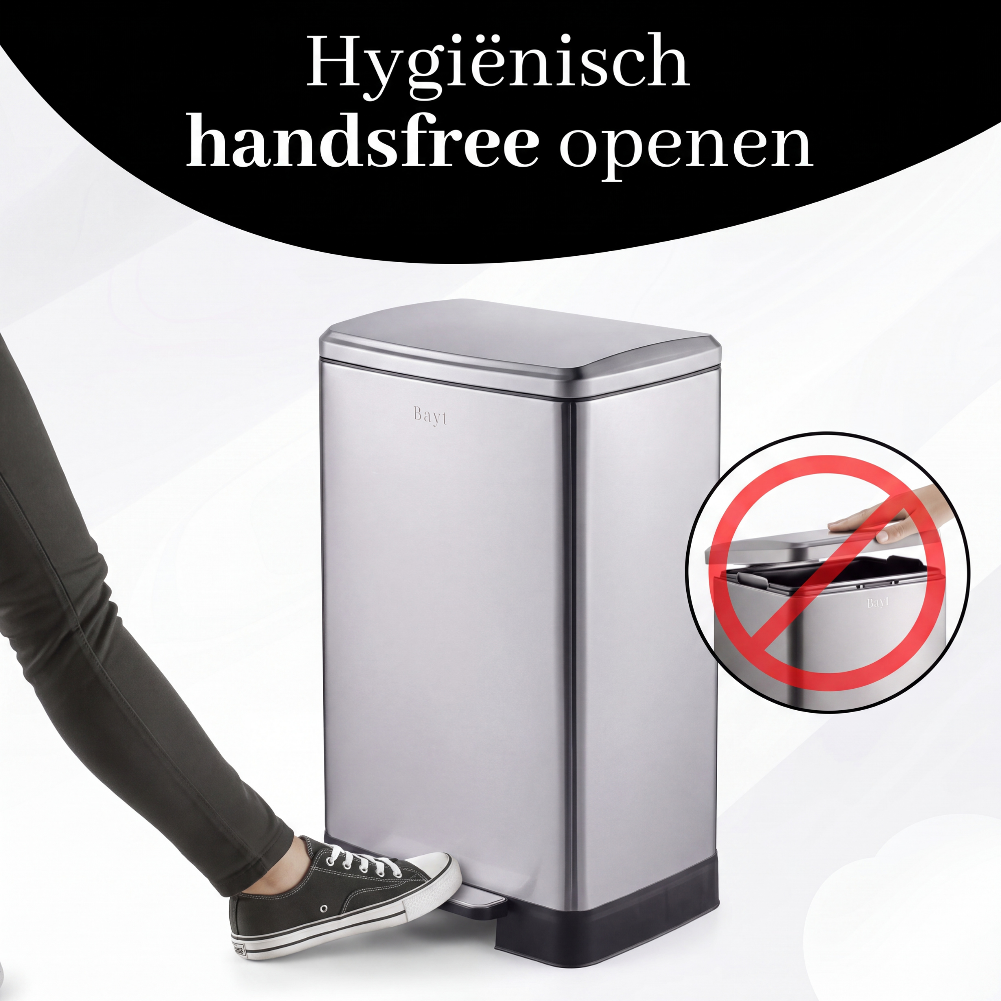Prullenbak 60 Liter met Pedaalbediening - Zilver - Baytliving