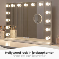 Bayt Hollywood Spiegel met Bluetooth Speaker - 58x46cm - Wit - Baytliving