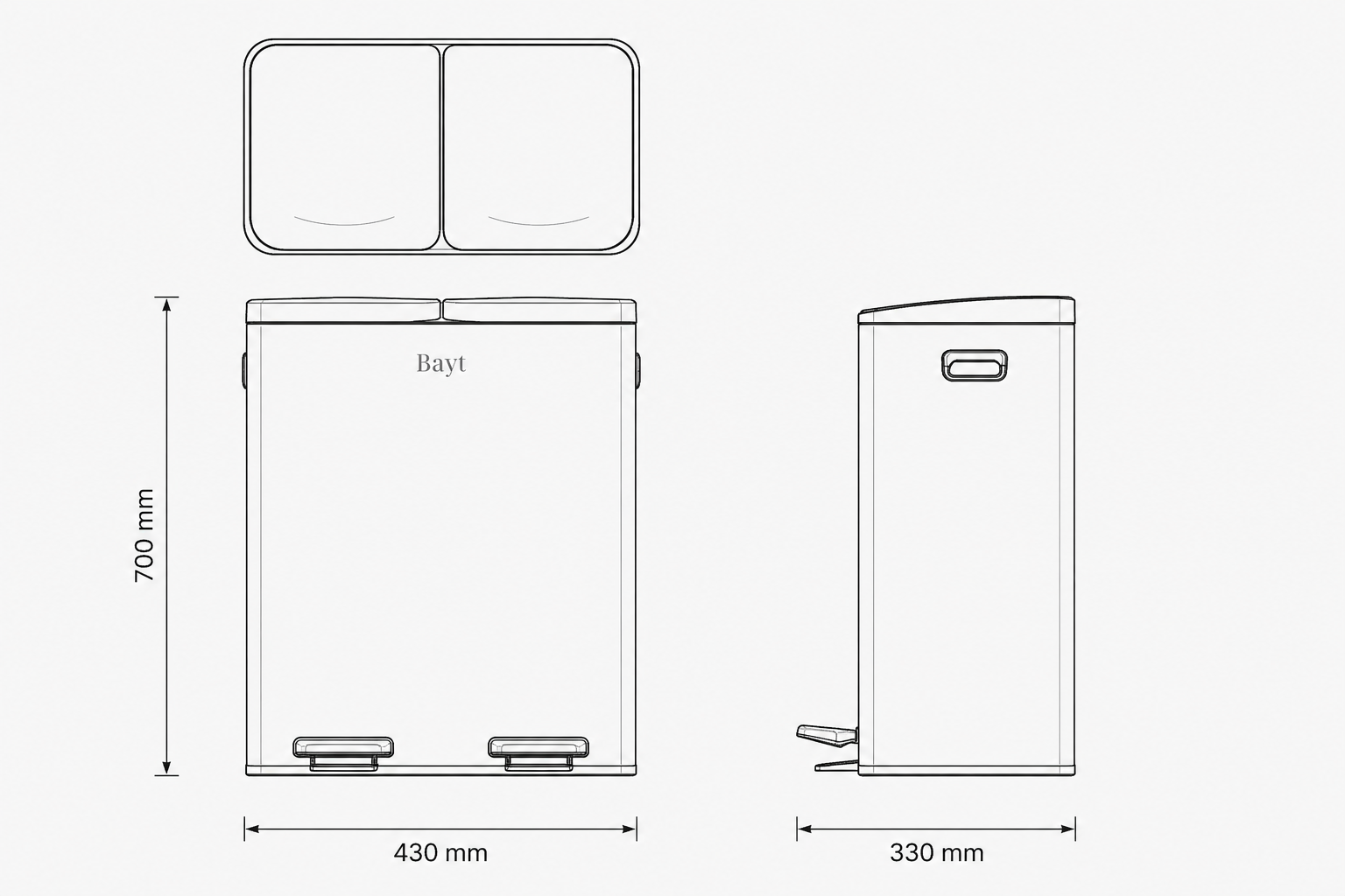 Bayt Prullenbak 60 liter - 2x30L Pedaalprullenbak - Zwart - Baytliving