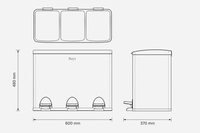Bayt Prullenbak 45 liter - 3x15L Pedaalprullenbak - Zwart - Baytliving