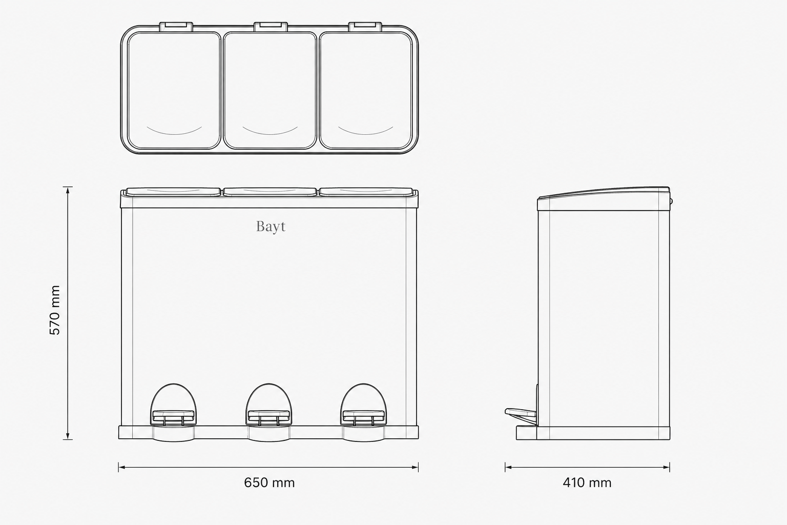 Bayt Prullenbak 60 liter - 3x20L Pedaalprullenbak - Zwart - Baytliving