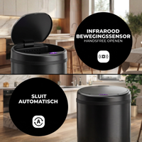 Prullenbak 50 Liter met Sensor - Rond - Zwart - Baytliving