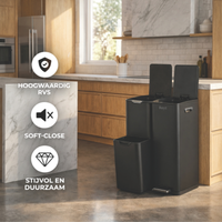 Bayt Prullenbak 60 liter - 3 compartimenten - Zwart - Baytliving