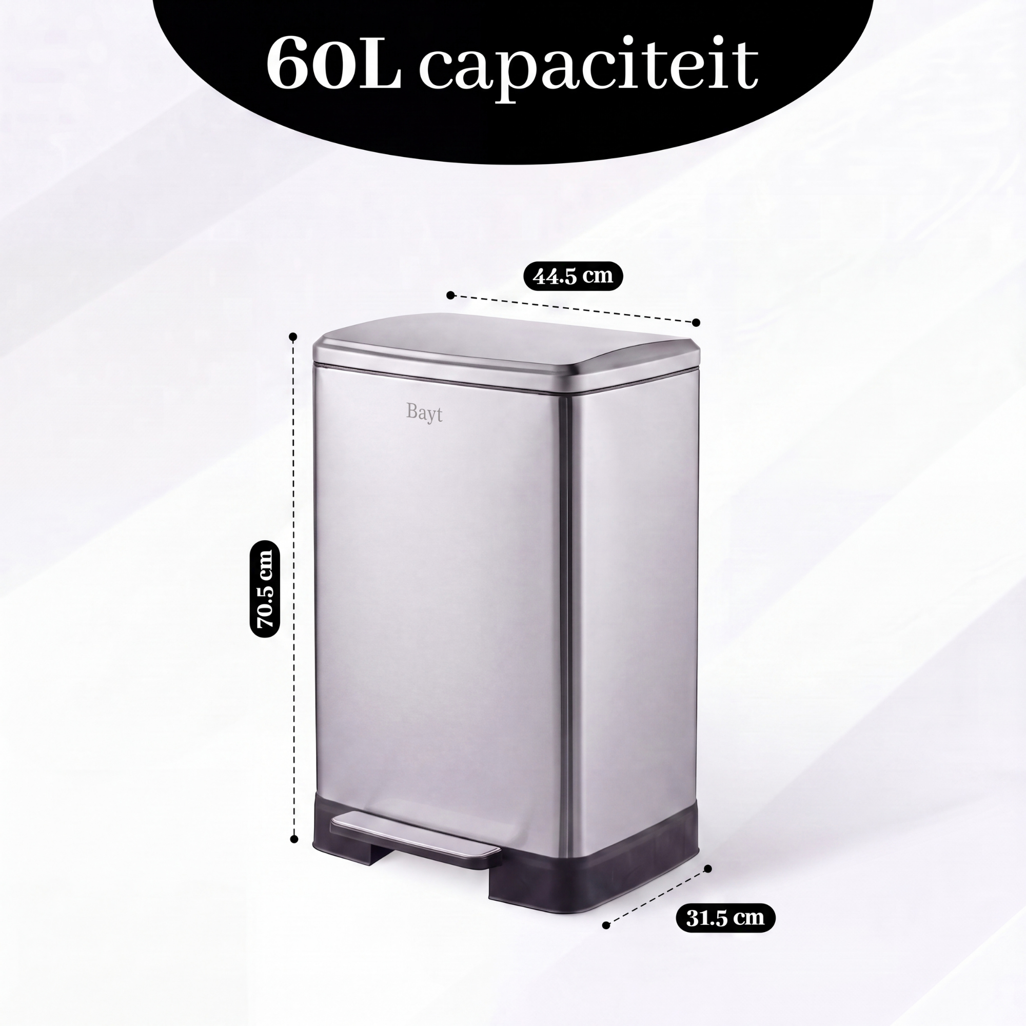 Prullenbak 60 Liter met Pedaalbediening - Zilver - Baytliving