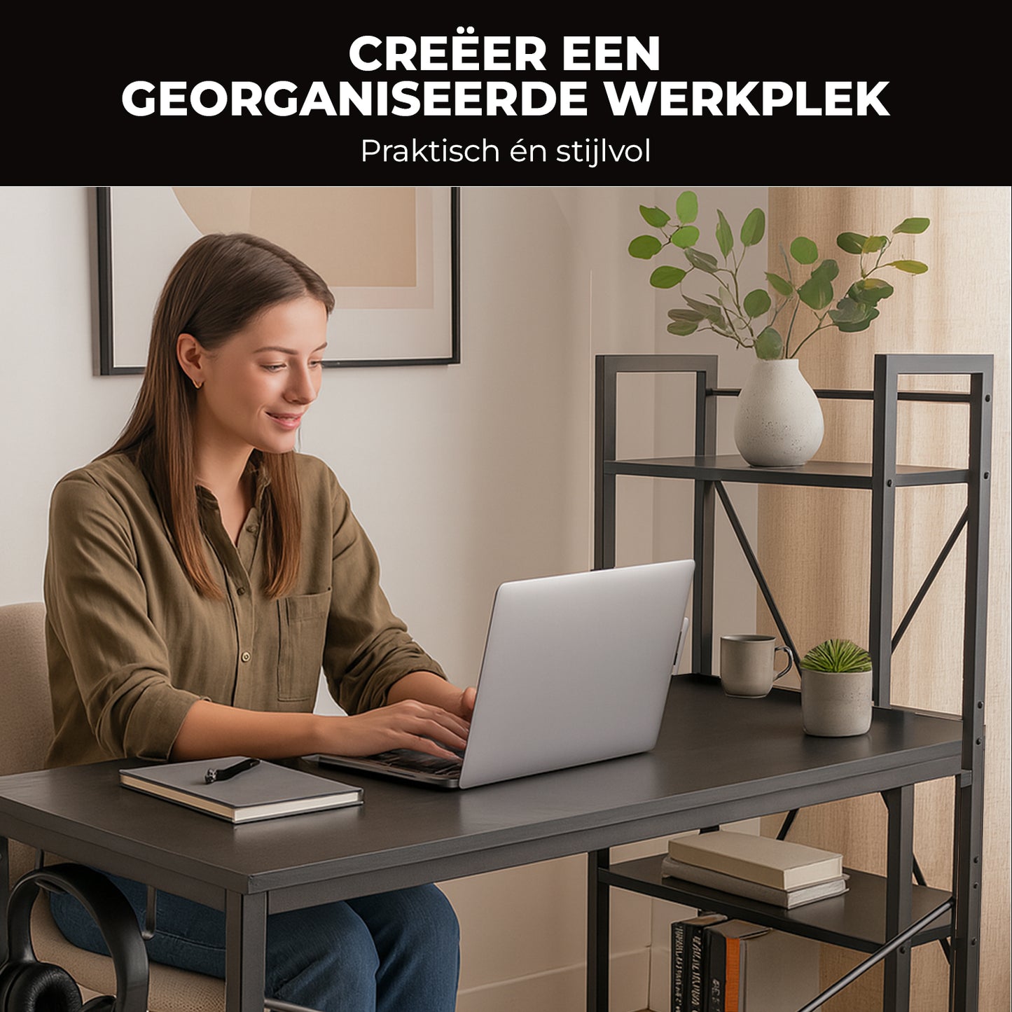 Bayt Bureau met Boekenkast - 120x75x60 cm - Zwart
