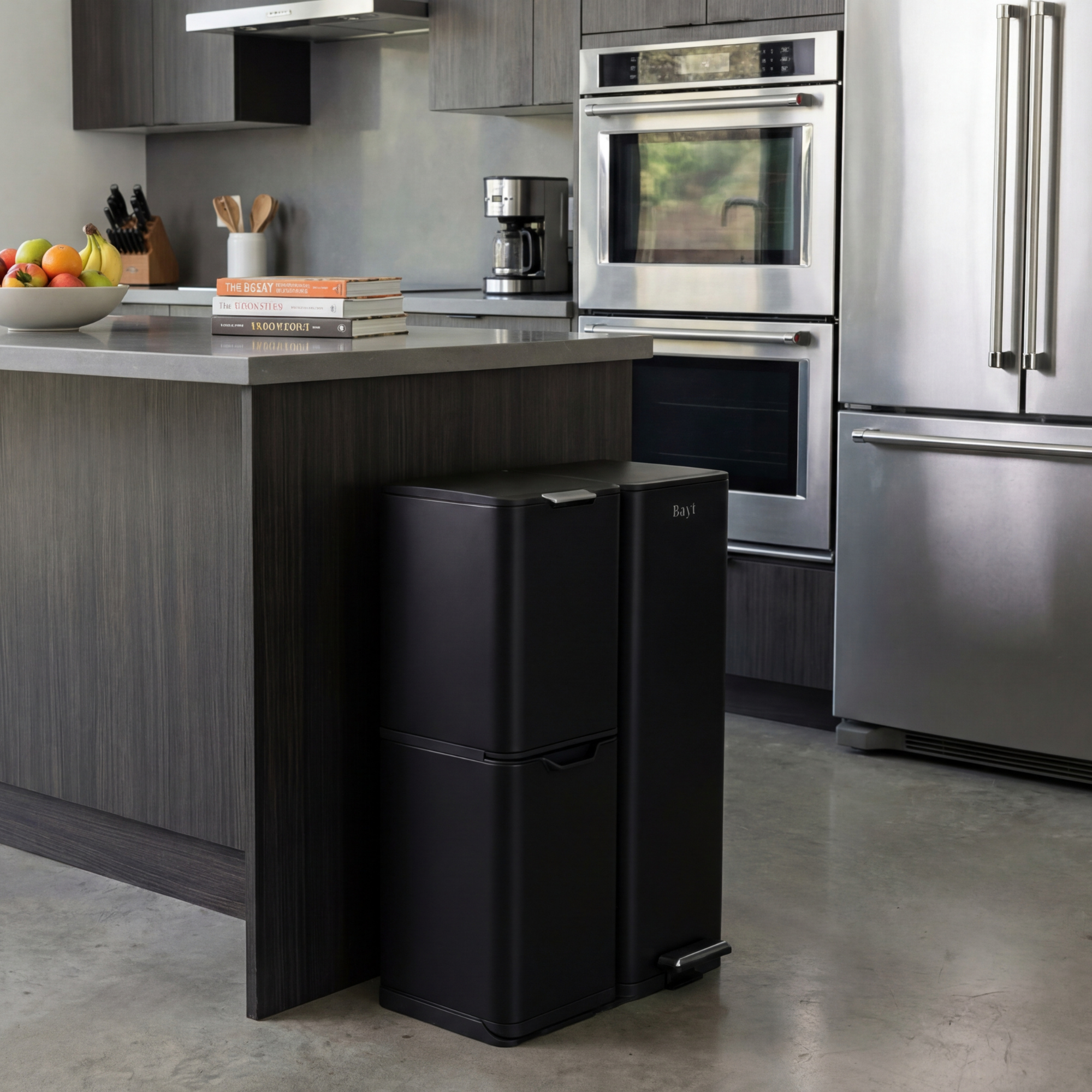 Bayt Prullenbak 60 liter - 3 compartimenten - Zwart - Baytliving