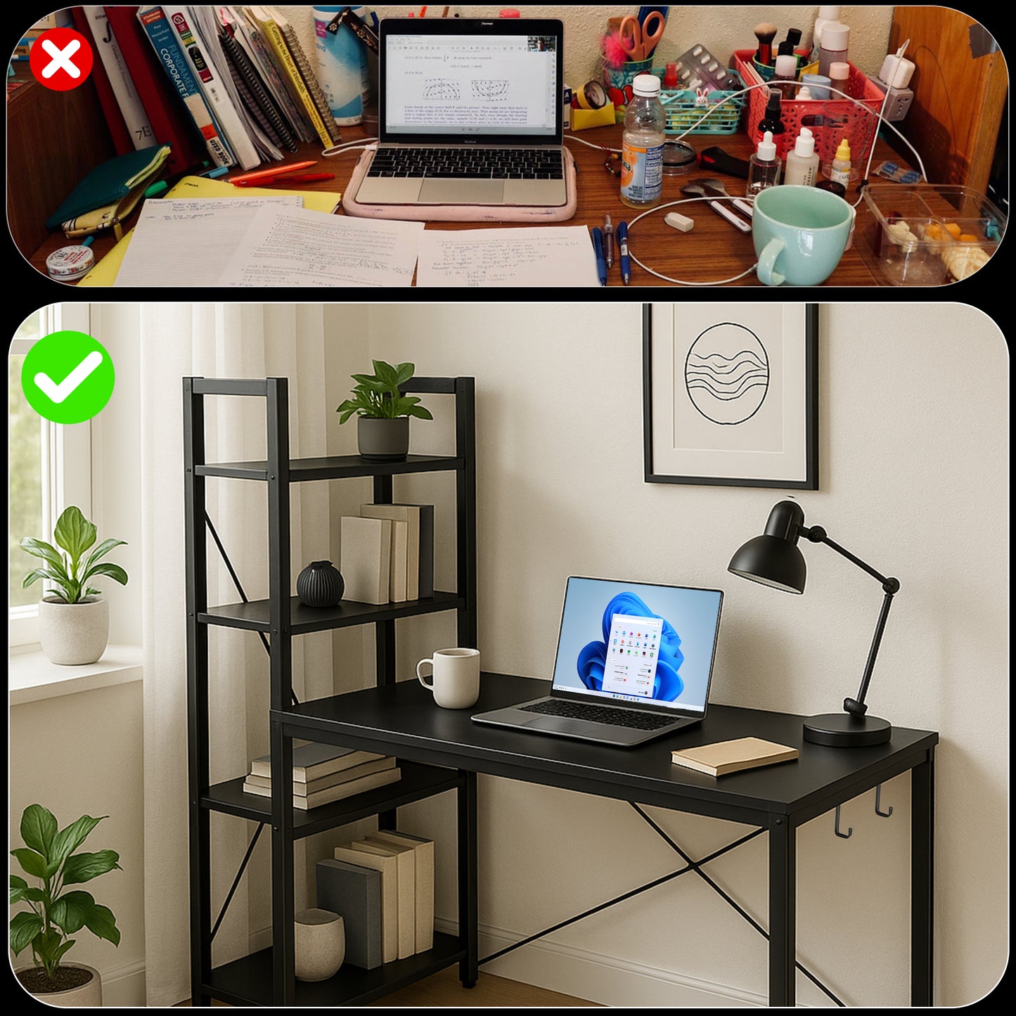 Bayt Bureau met Boekenkast - 120x75x60 cm - Zwart