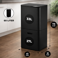 Bayt Prullenbak 60 liter - 2 compartimenten - Zwart - Baytliving
