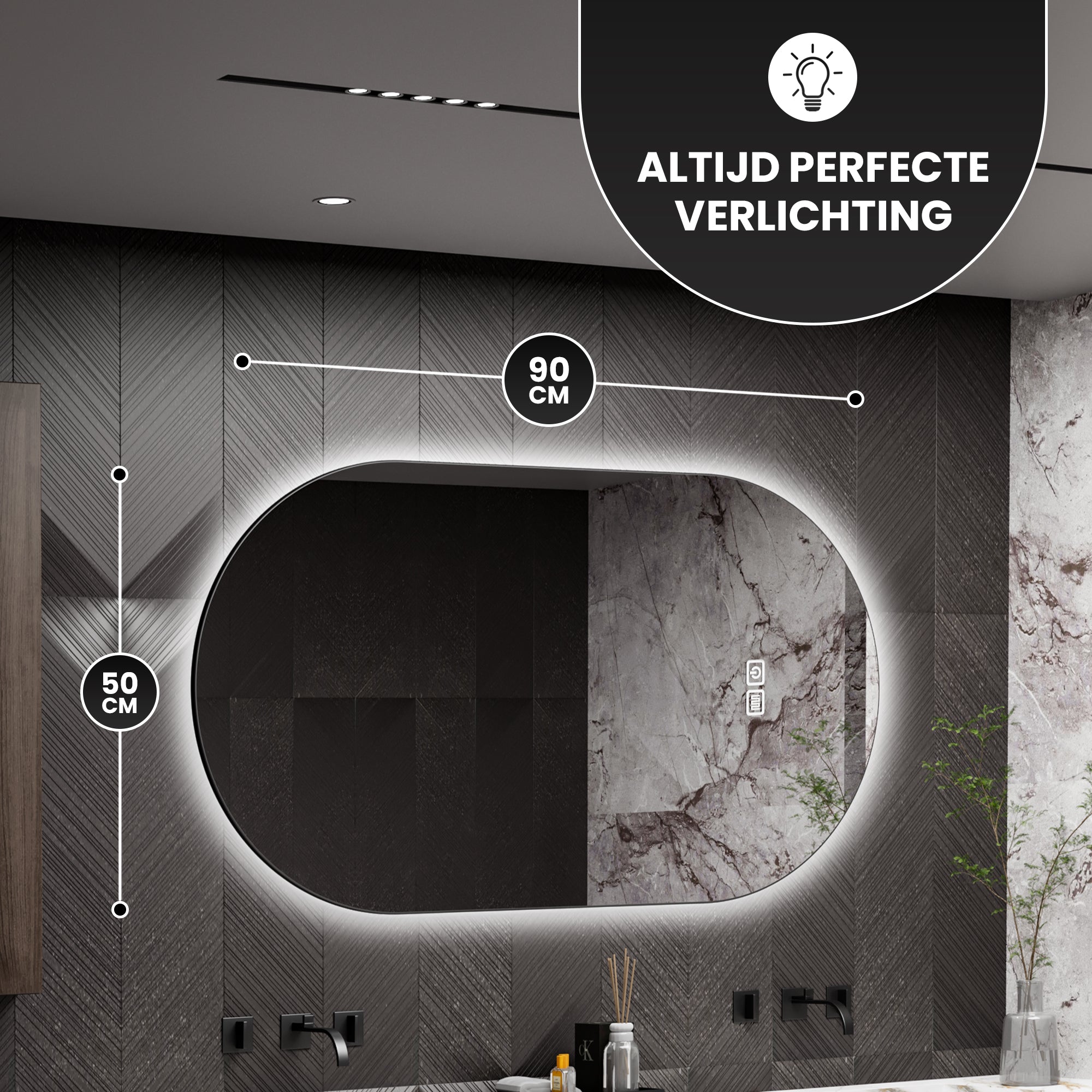 Bayt Badkamerspiegel met LED - Ovaal 50x90 cm - 2 Lichtstanden - Baytliving