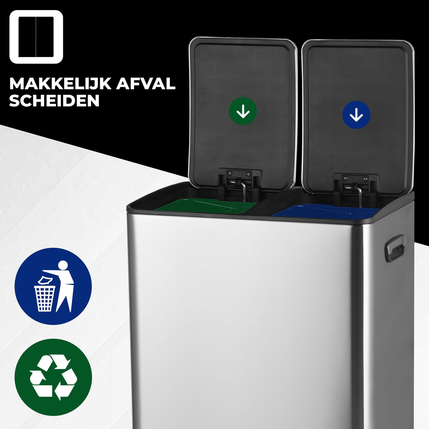 Bayt Prullenbak – 2x30L – Pedaal – Zilver - Baytliving