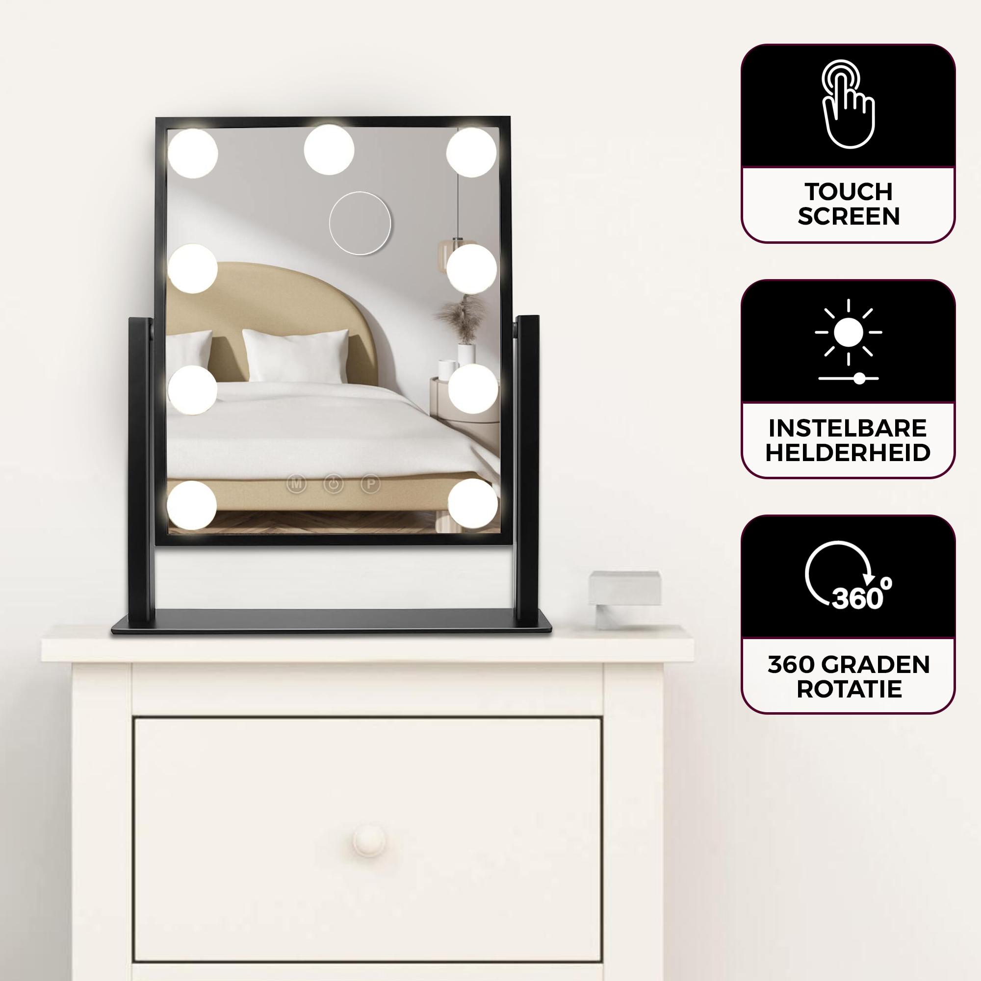 Hollywood Spiegel –36x30Cm -Zwart - Baytliving