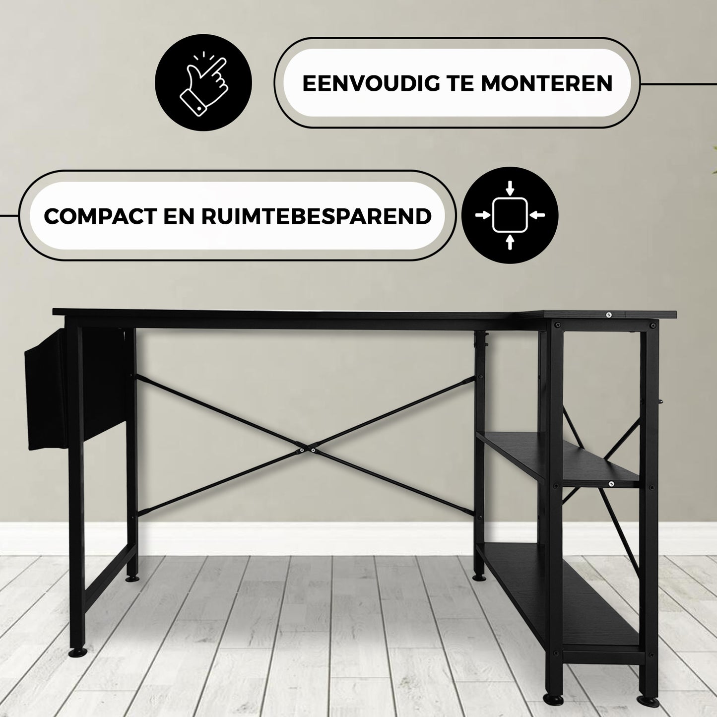 Bayt Hoekbureau – Zwart – 120 x 70 x 73 cm - Baytliving