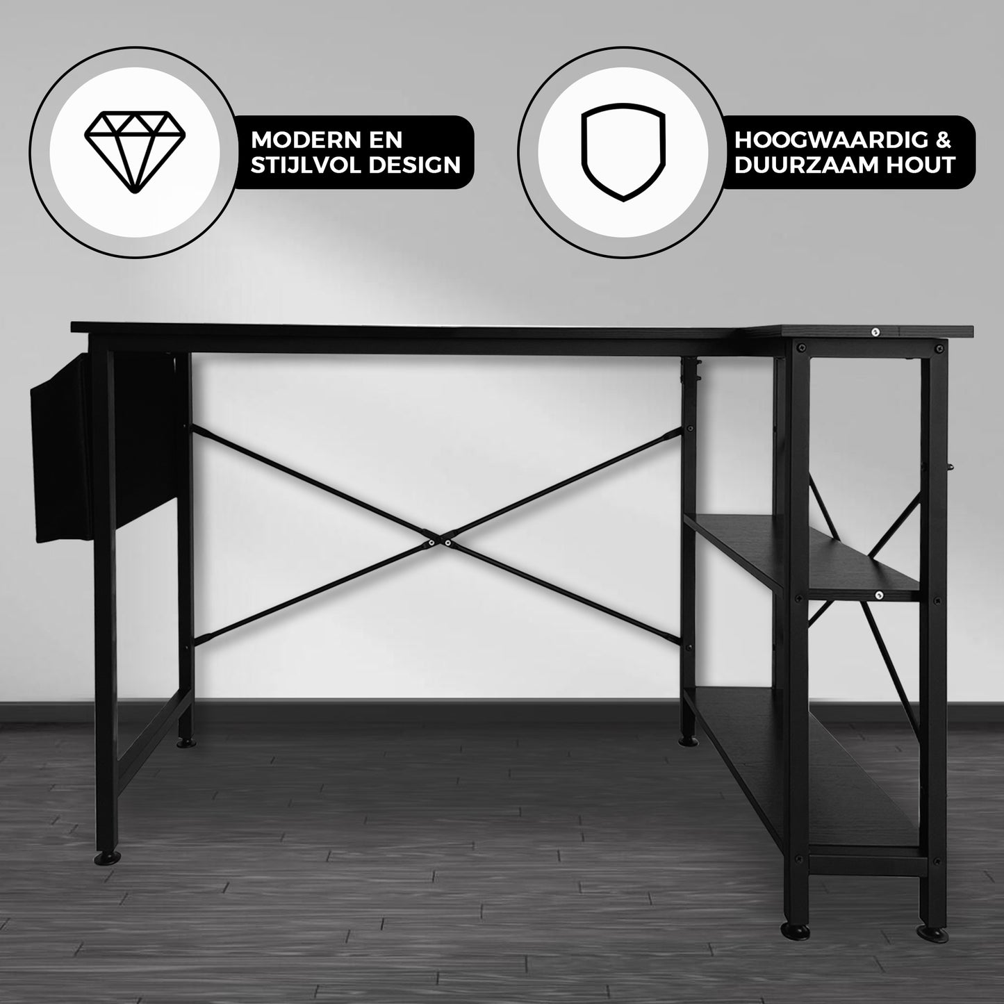 Bayt Hoekbureau – Zwart – 120 x 70 x 73 cm - Baytliving
