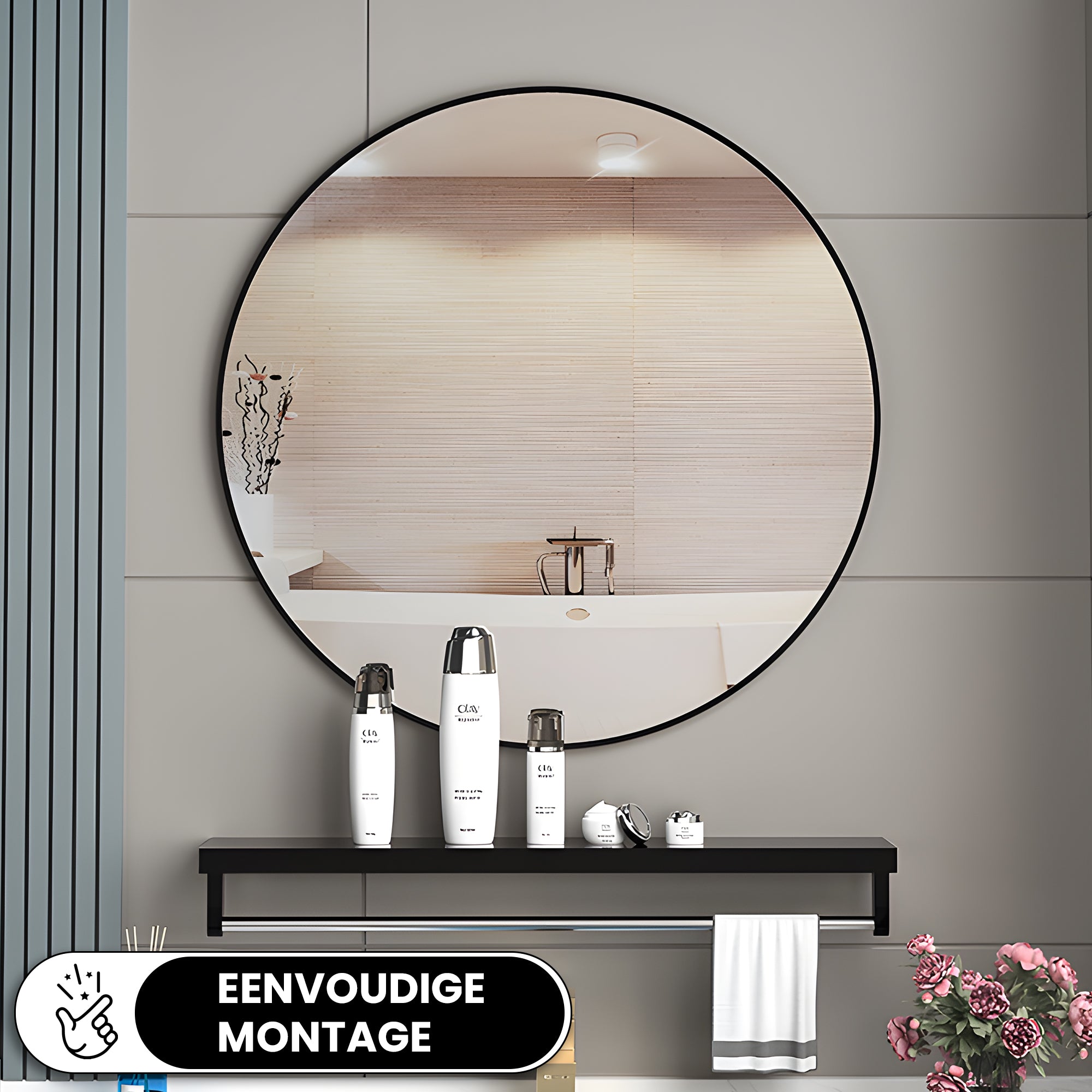 Ronde Badkamerspiegel -zwart Ø 50 CM - Baytliving