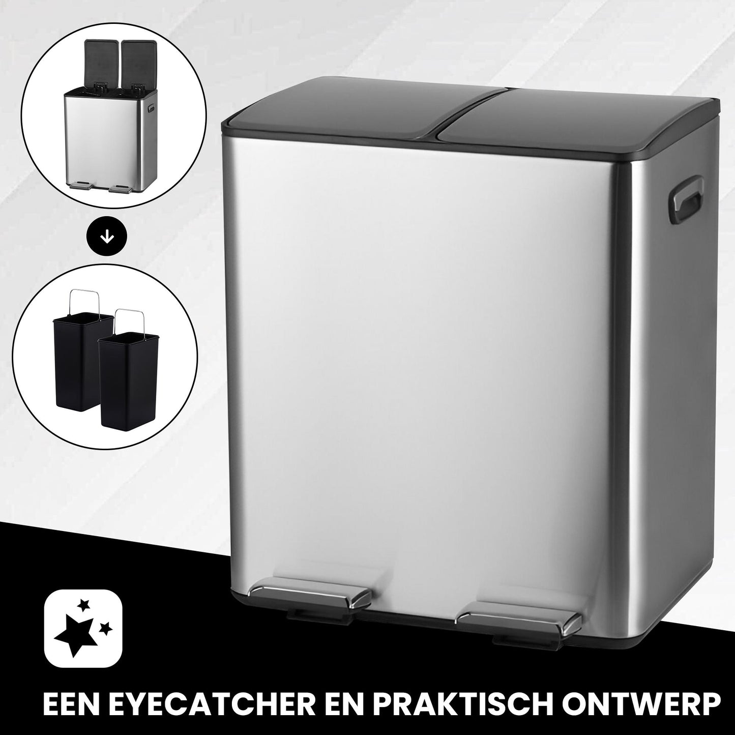 Bayt Prullenbak – 2x30L – Pedaal – Zilver - Baytliving