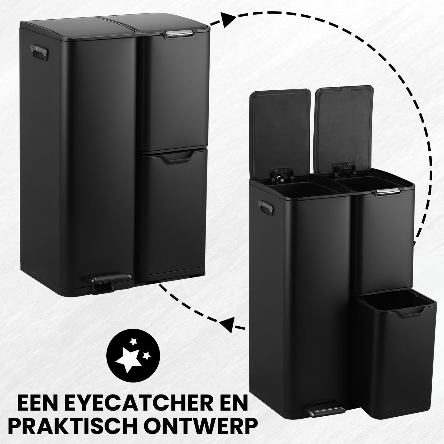 Bayt Prullenbak 60 liter - 3 compartimenten - Zwart