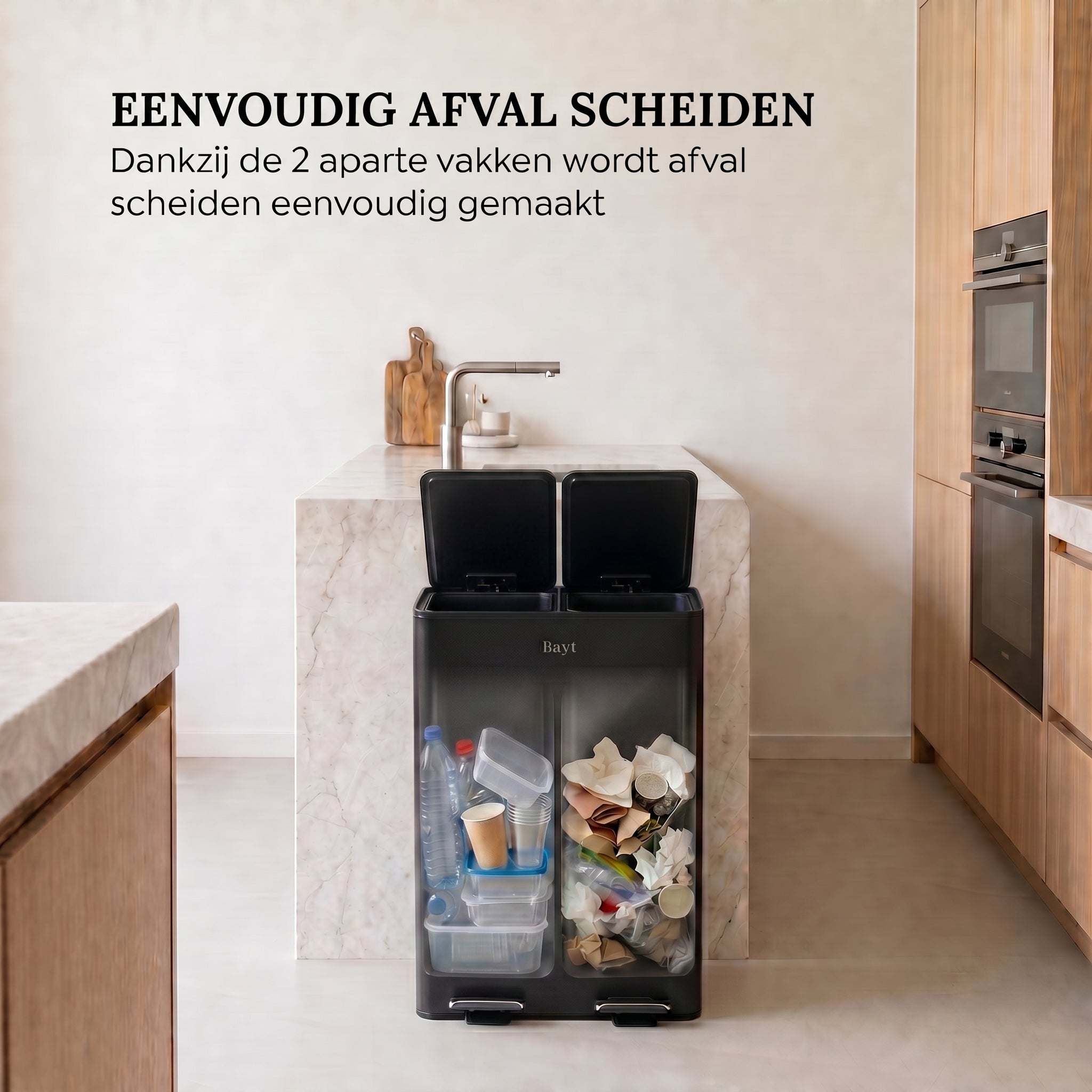 Prullenbak 2x30 Liter met Pedaalbediening - Zwart/Zilver - Baytliving
