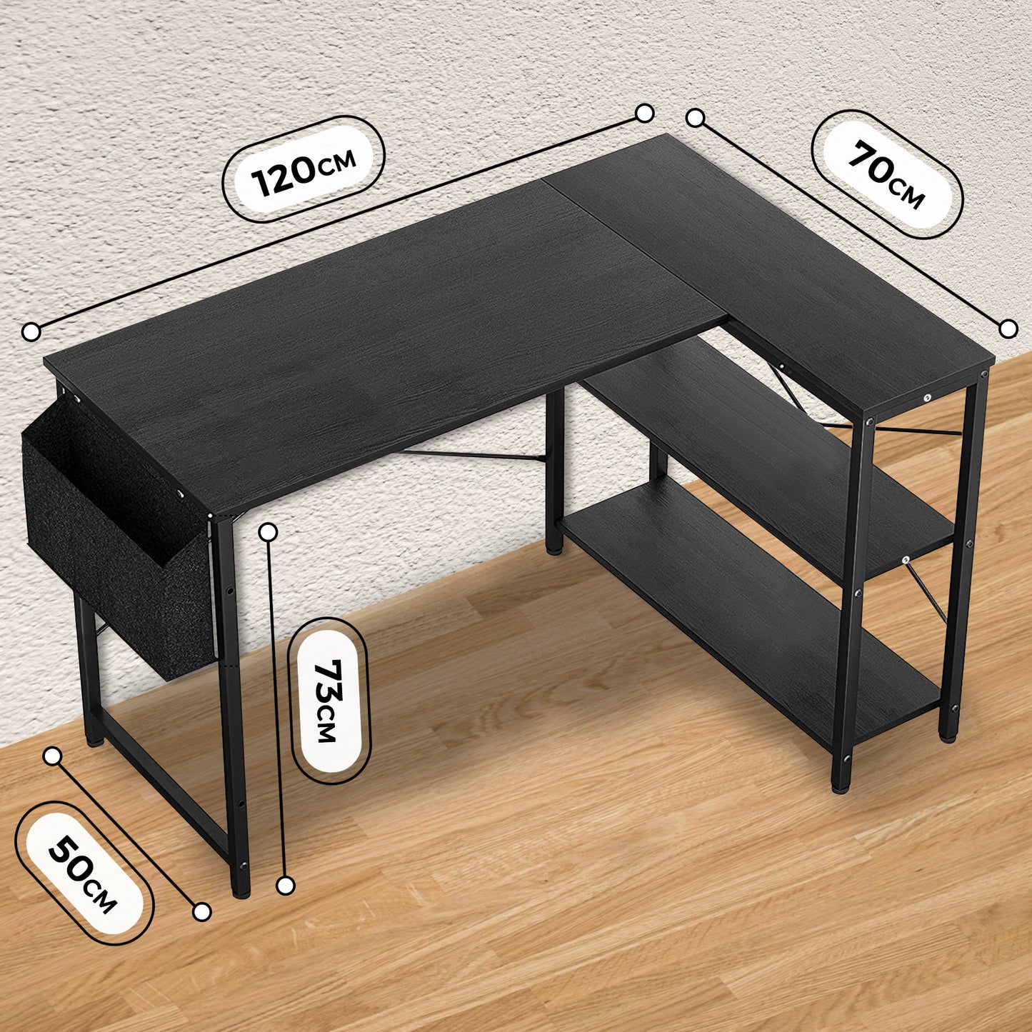 Bayt Hoekbureau – Zwart – 120 x 70 x 73 cm - Baytliving