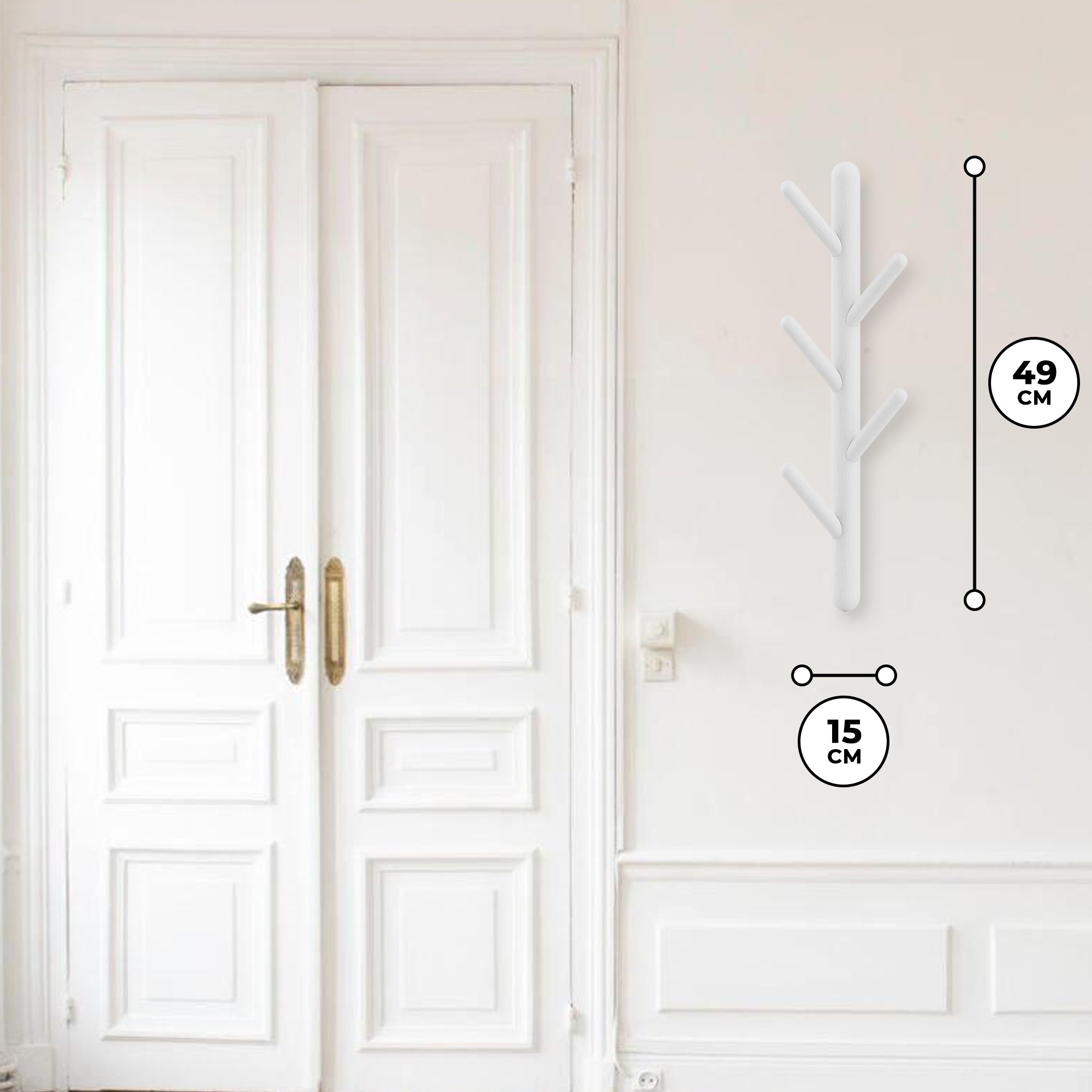 Bayt Wandkapstok - 5 Haken - wit - Baytliving