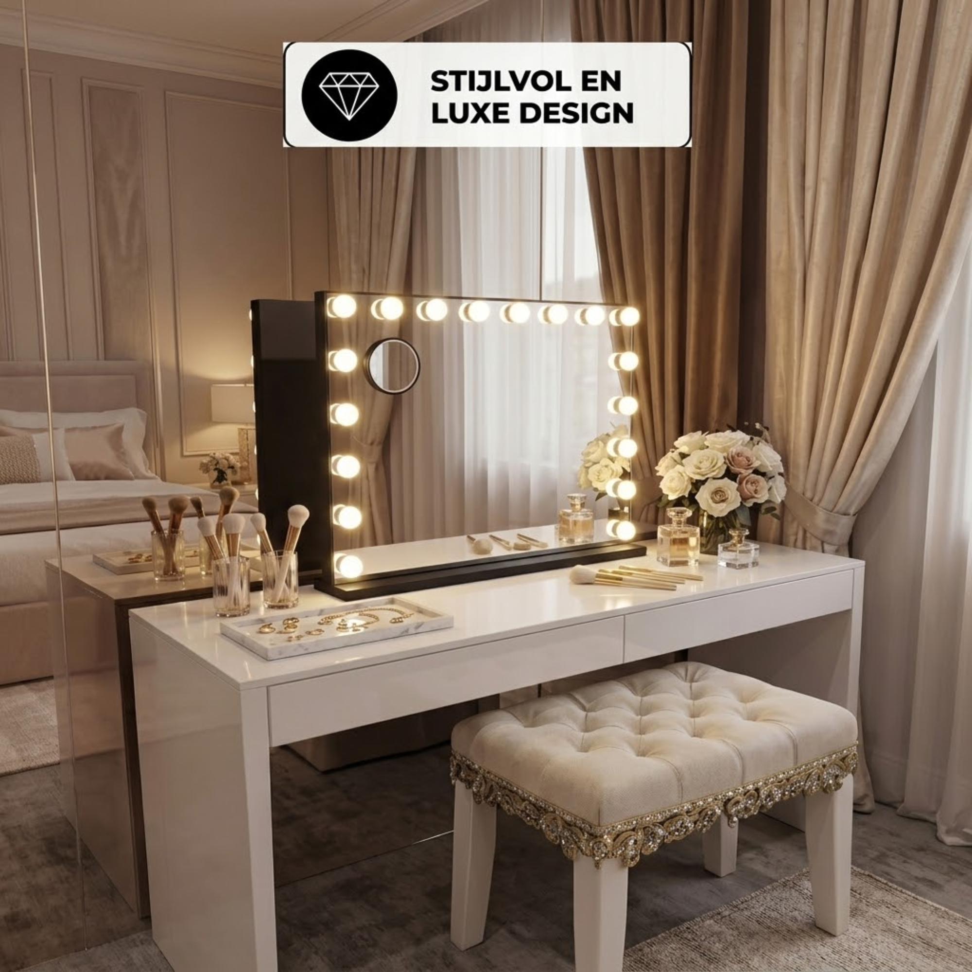 Hollywood Spiegel 80 x 60 cm met 10x Vergroting - Zwart - Baytliving