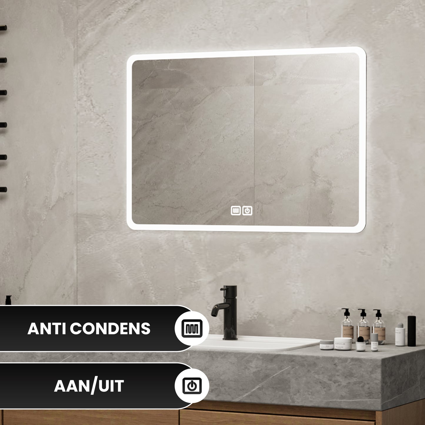 Bayt Badkamerspiegel met LED - 75x52 cm - 3 Lichtstanden