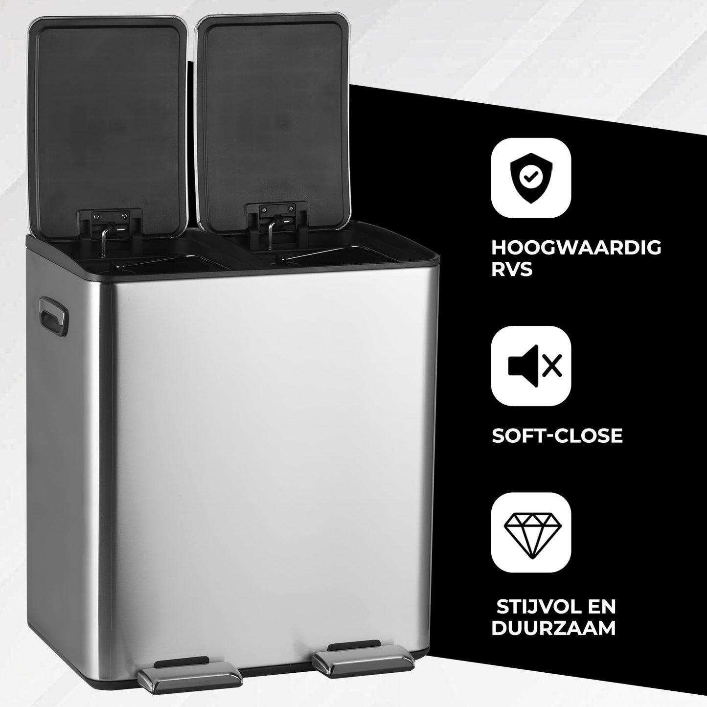 Bayt Prullenbak – 2x30L – Pedaal – Zilver - Baytliving