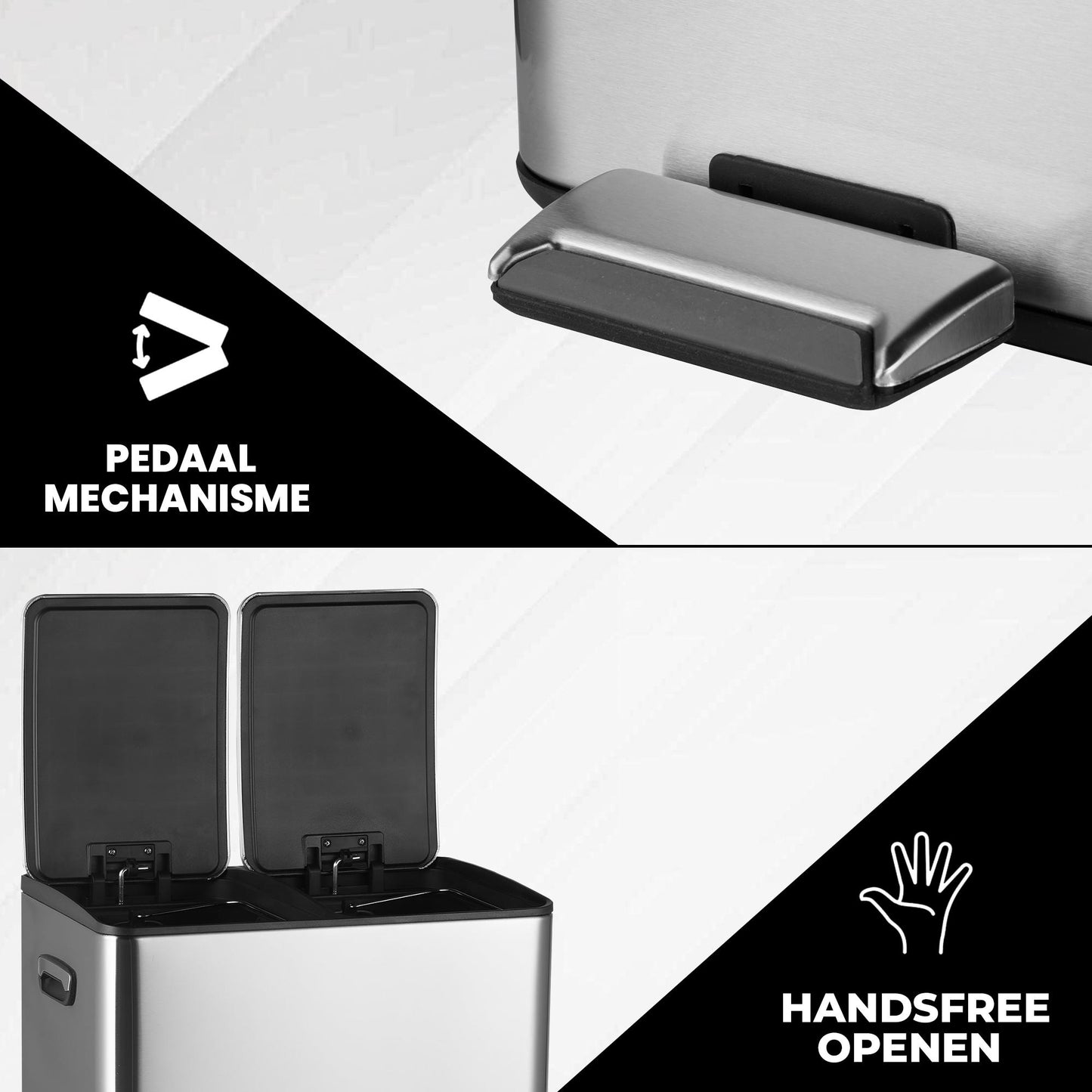 Bayt Prullenbak – 2x30L – Pedaal – Zilver - Baytliving
