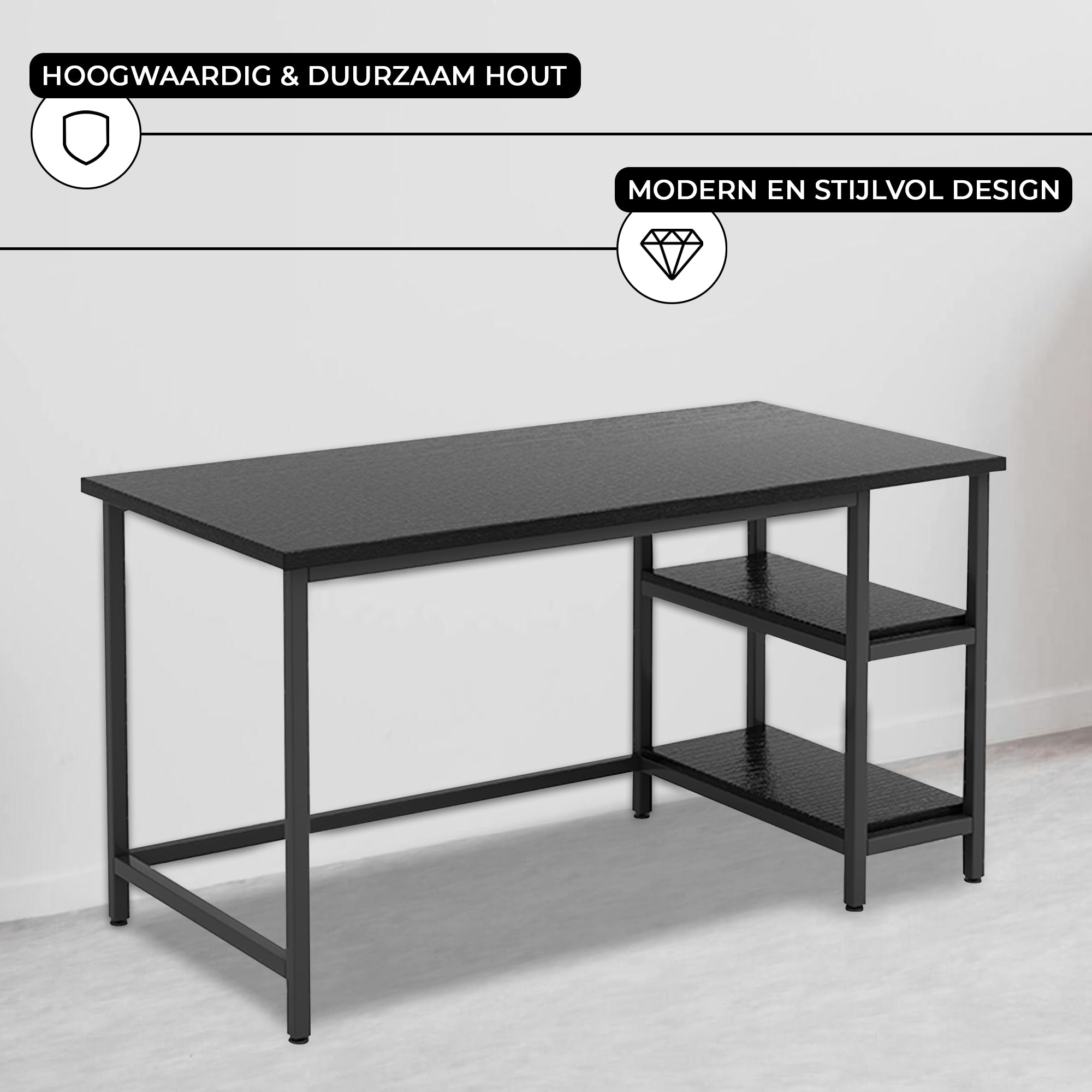 Bayt Bureau met Plankjes - 110x50x75 cm - Zwart - Baytliving