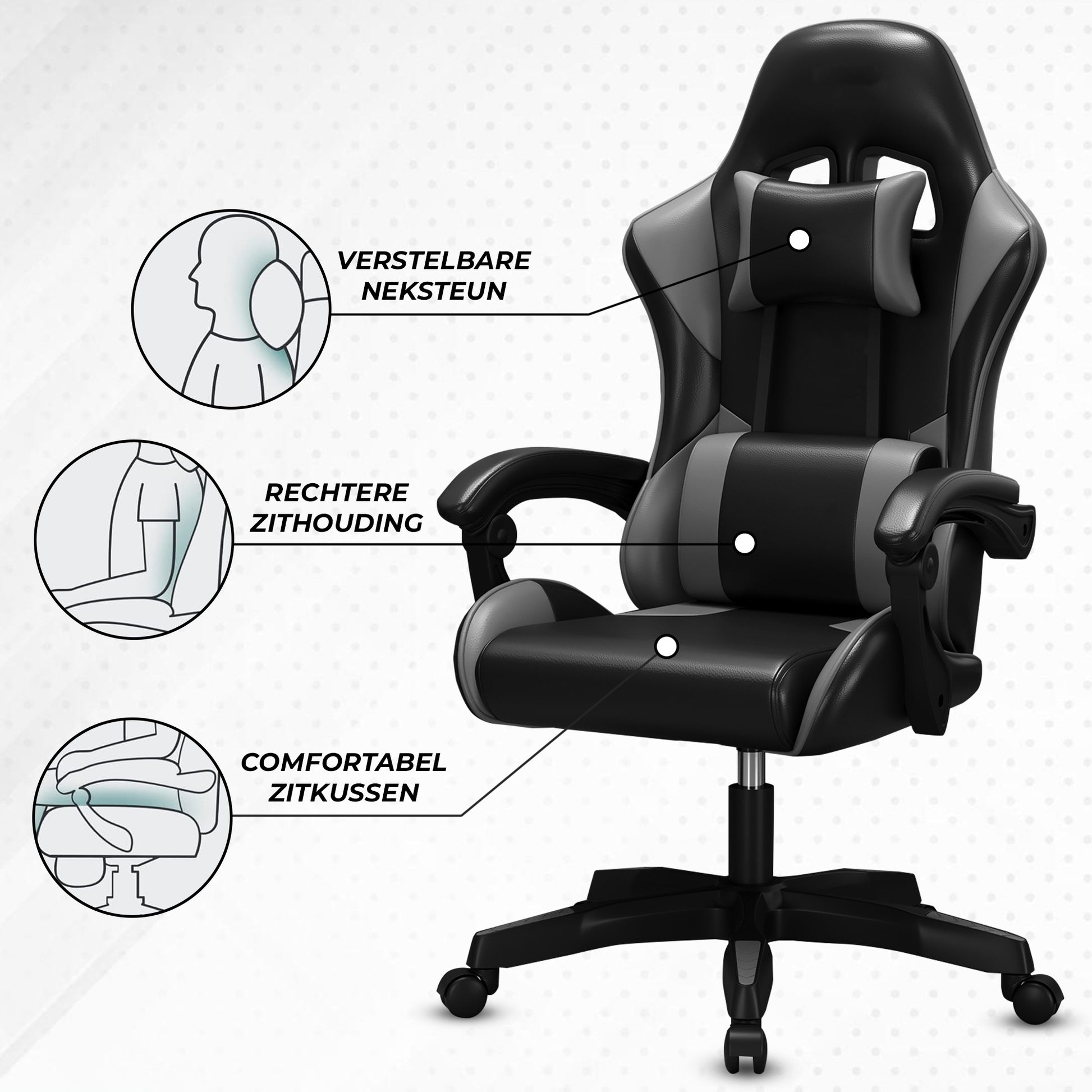 Bayt Gaming Stoel – Grijs/Zwart - Baytliving