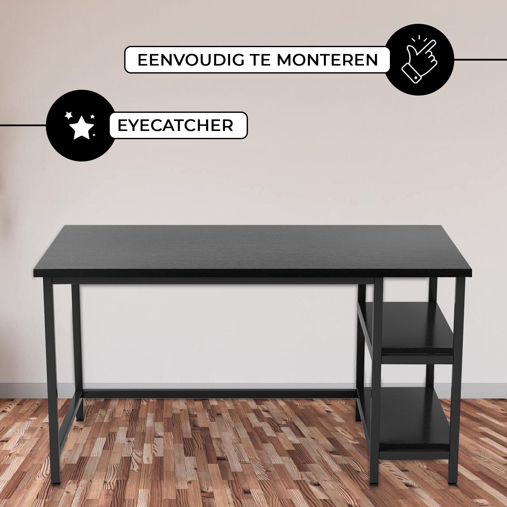 Bayt Bureau met Plankjes - 110x50x75 cm - Zwart - Baytliving