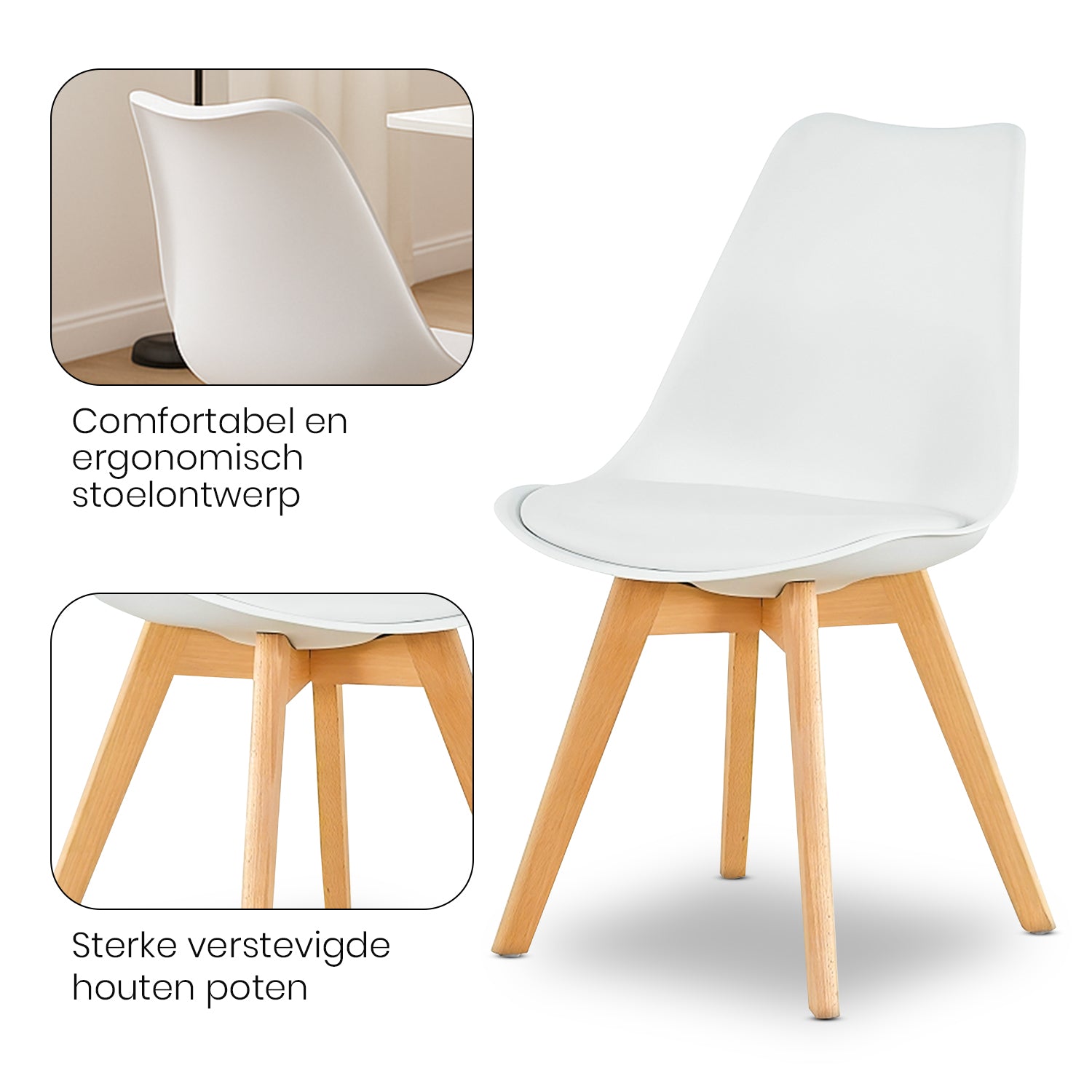 Bayt Eetkamerstoelen - Wit - 4 Stuks - Baytliving