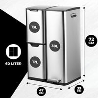 Bayt Prullenbak 60 Liter zilver - Baytliving