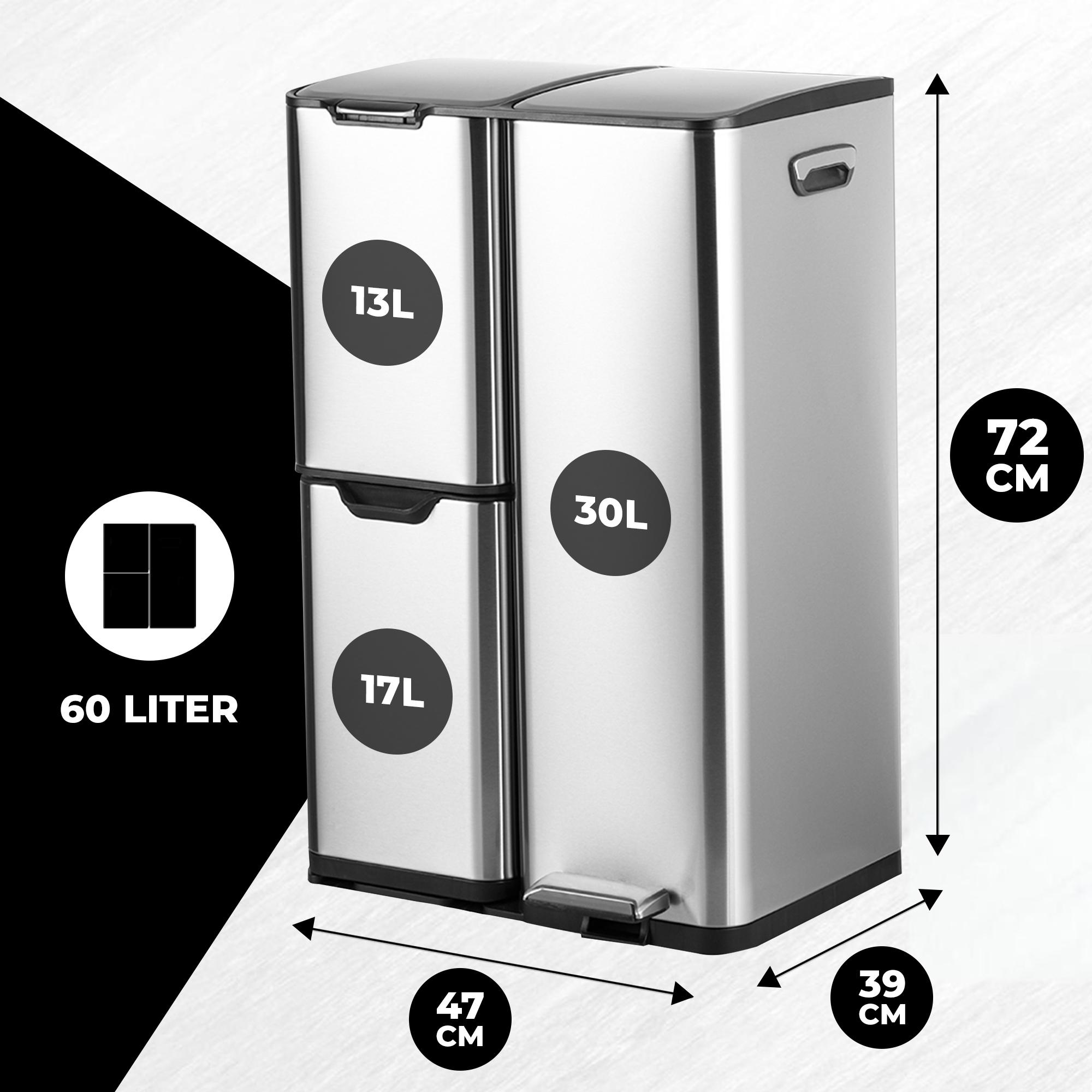 Bayt Prullenbak 60 Liter zilver - Baytliving