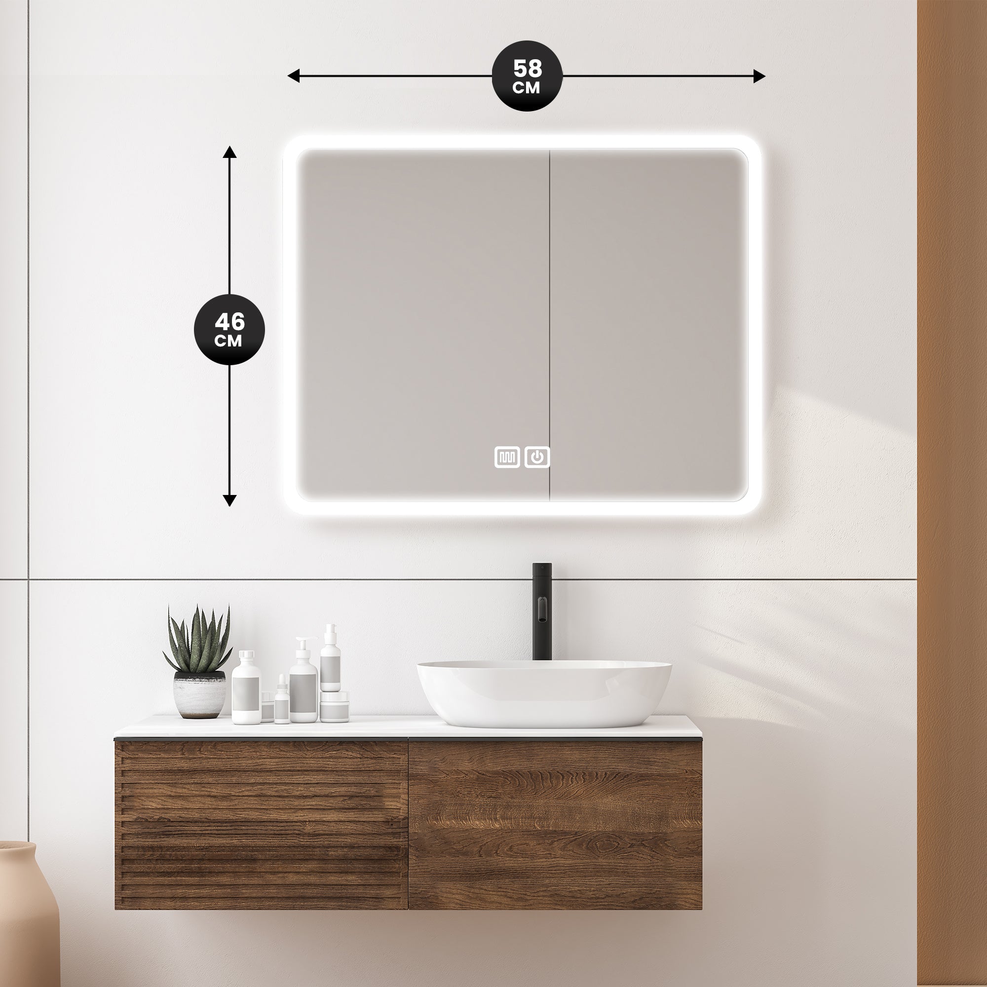 Bayt Badkamerspiegel met LED - 58x46 cm - 3 Lichtstanden - Baytliving