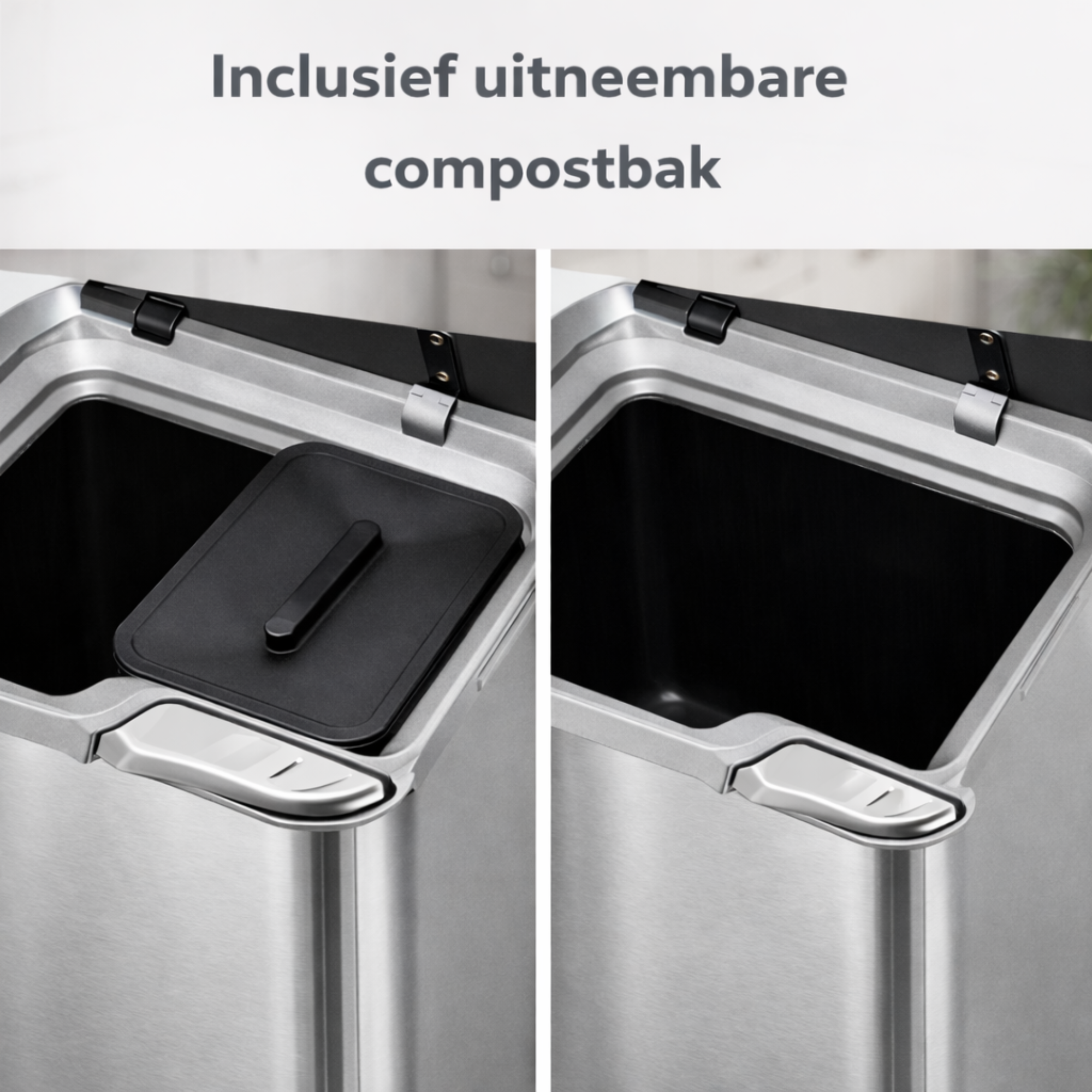 Bayt Prullenbak 60 liter - 2 compartimenten - Zilver - Baytliving