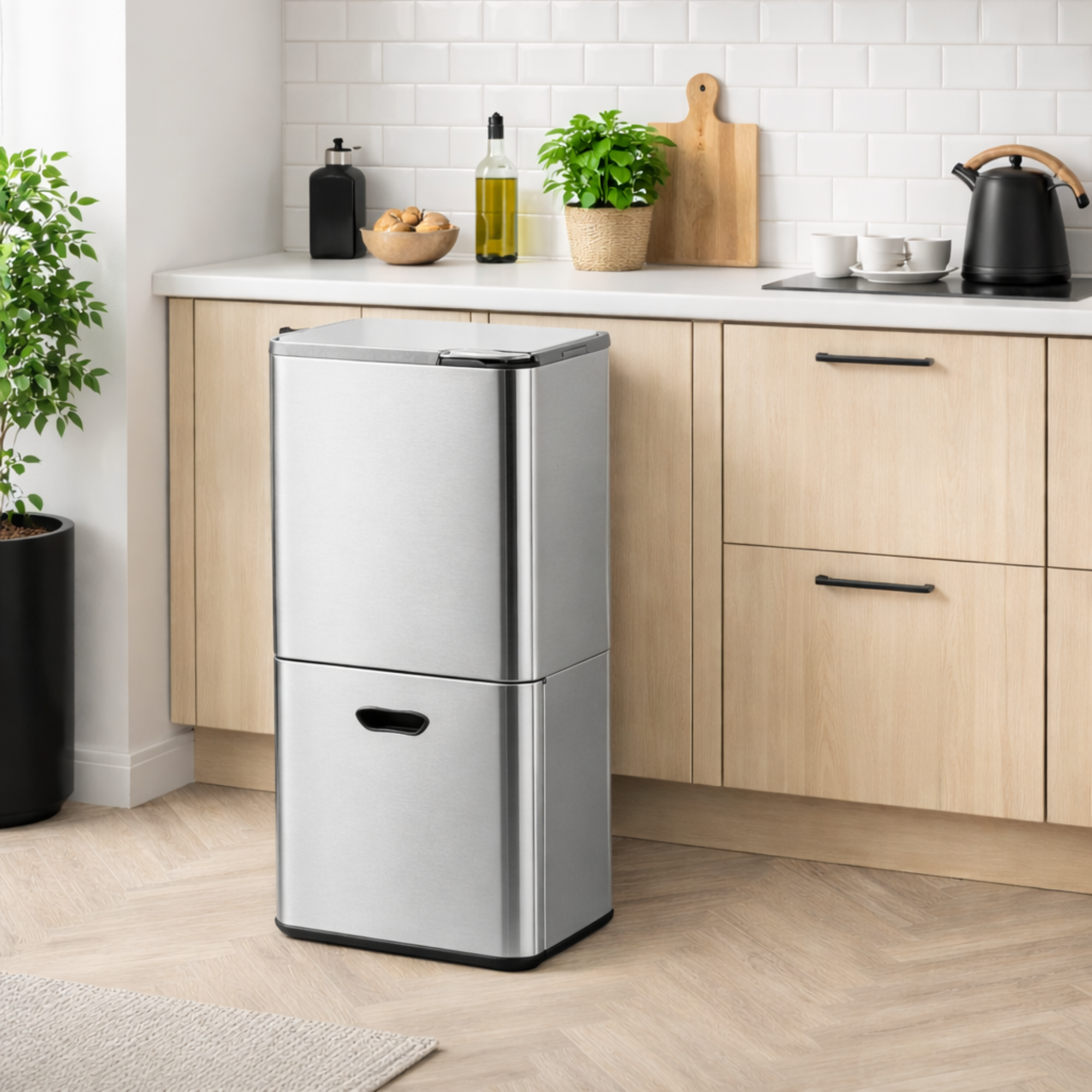 Bayt Prullenbak 60 liter - 2 compartimenten - Zilver - Outlet - Baytliving