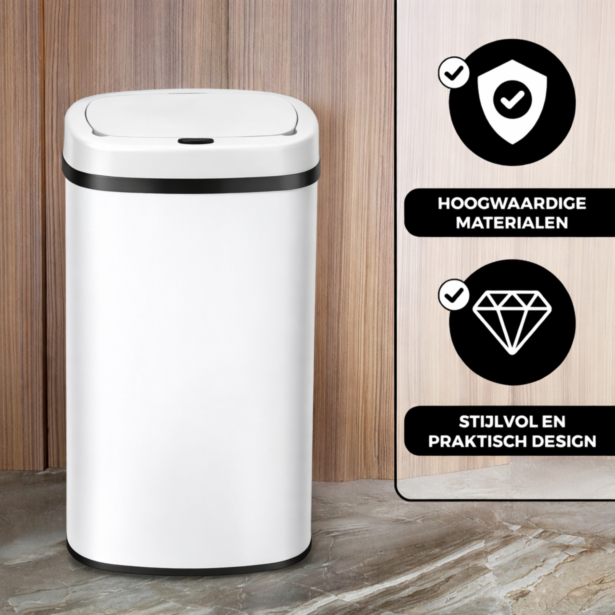 Bayt Prullenbak 60 liter - Touch Bin Prullenbak - Wit - Baytliving