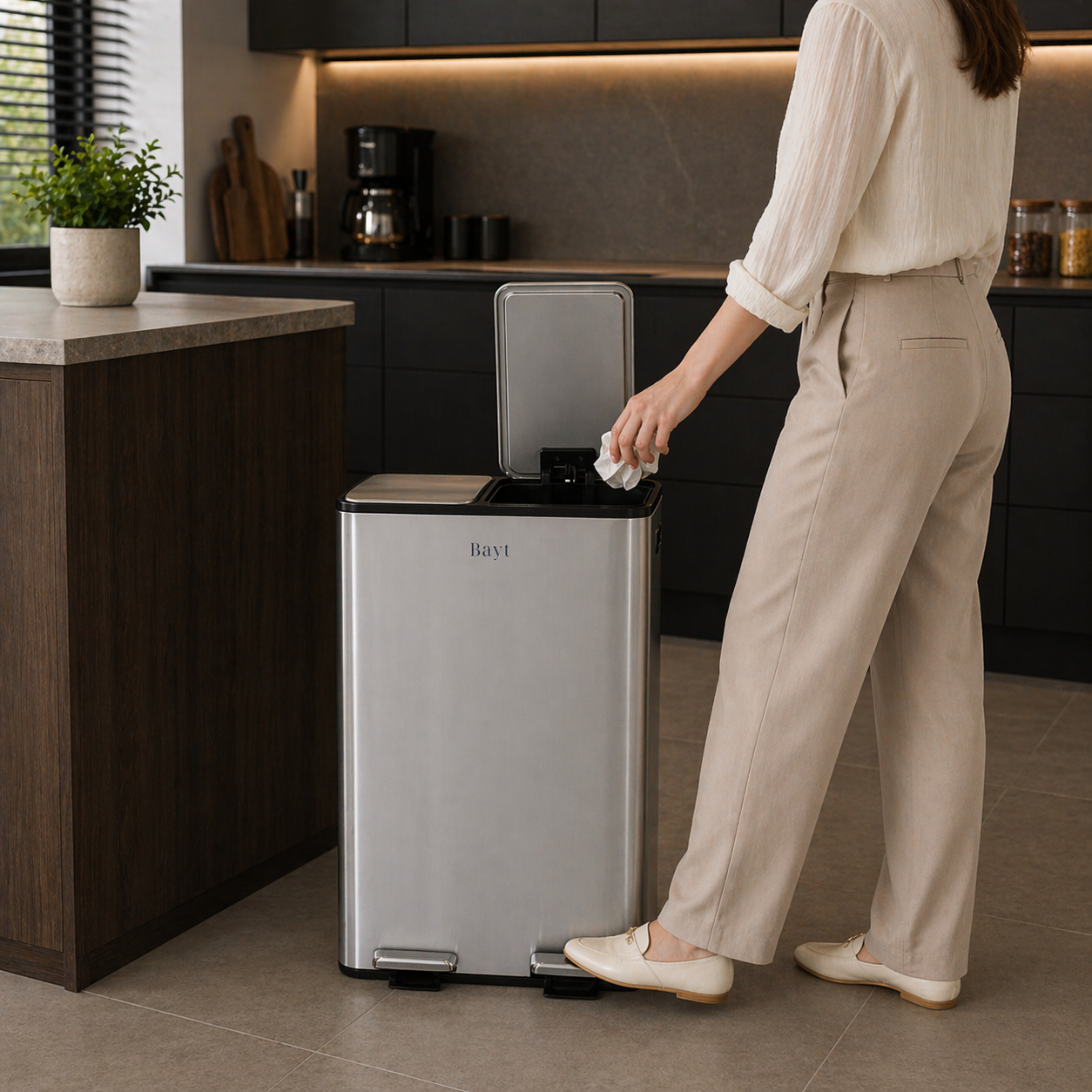 Bayt Prullenbak 60 liter - 2x30L Pedaalprullenbak - Zilver - Baytliving