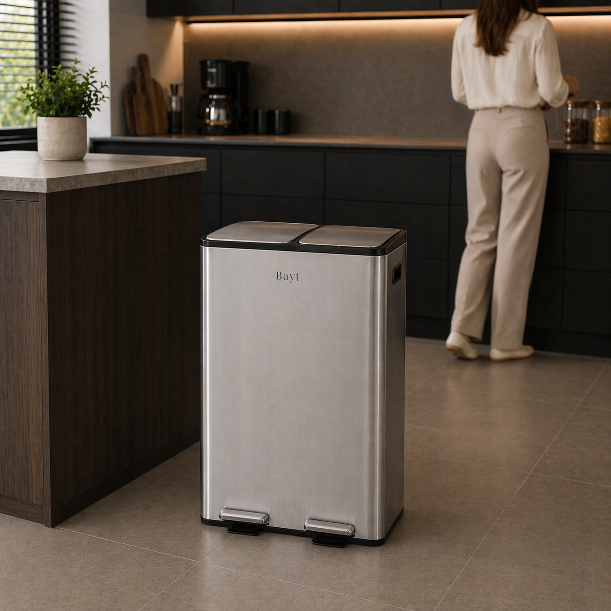 Bayt Prullenbak 60 liter - 2x30L Pedaalprullenbak - Zilver - Baytliving