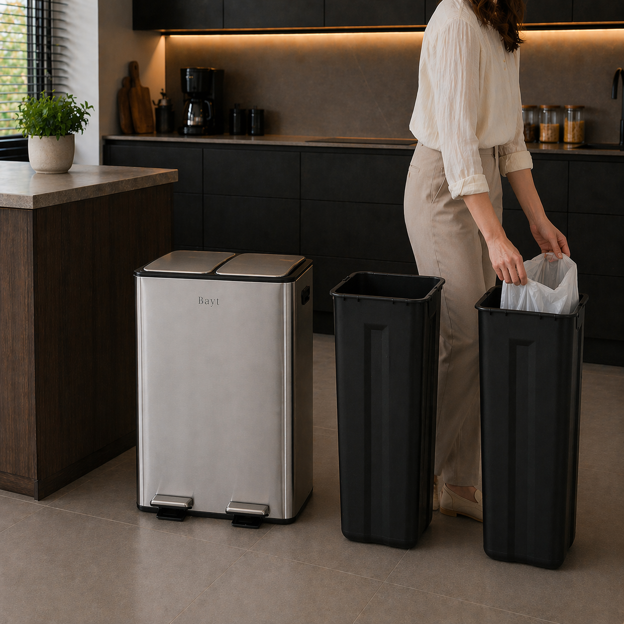 Bayt Prullenbak 60 liter - 2x30L Pedaalprullenbak - Zilver - Baytliving