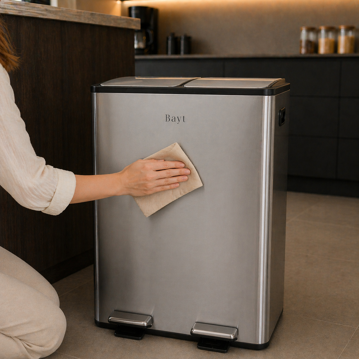 Bayt Prullenbak 60 liter - 2x30L Pedaalprullenbak - Zilver - Baytliving