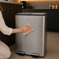 Bayt Prullenbak 60 liter - 2x30L Pedaalprullenbak - Zilver - Baytliving