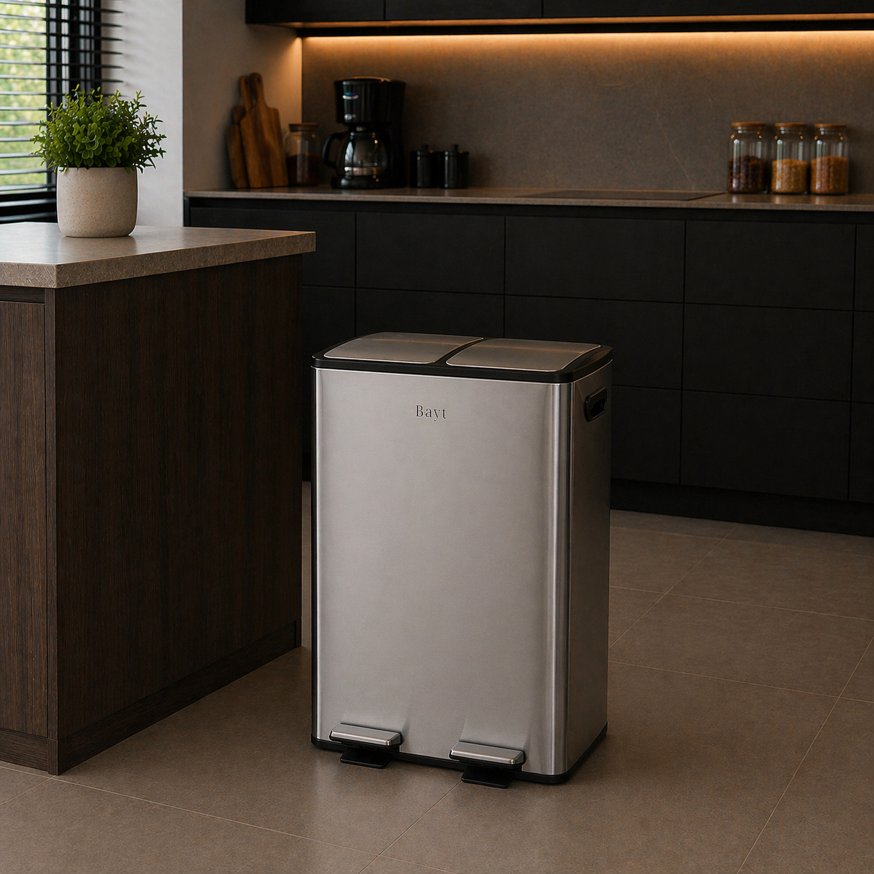 Bayt Prullenbak 60 liter - 2x30L Pedaalprullenbak - Zilver - Baytliving