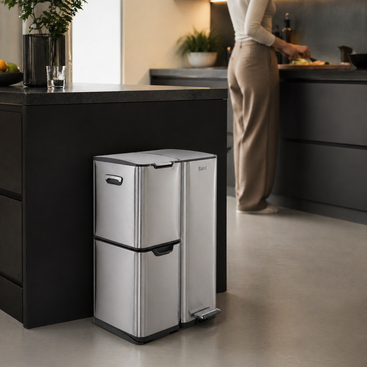 Bayt Prullenbak 60 liter - 3 compartimenten - Zilver - Baytliving