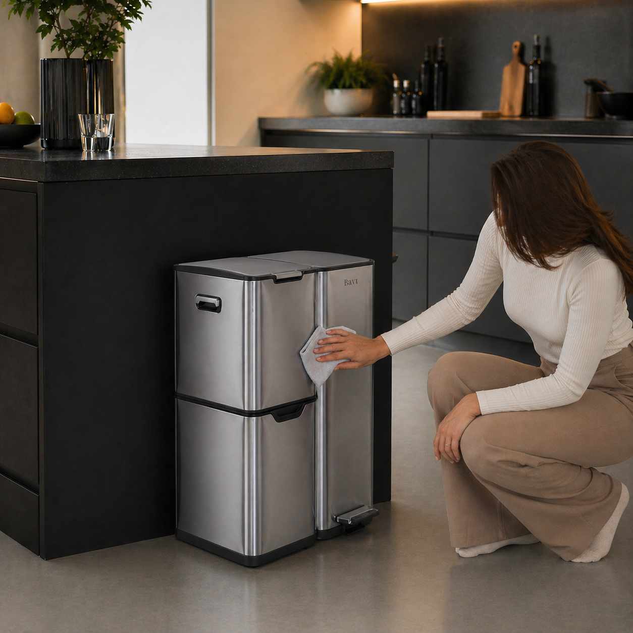 Bayt Prullenbak 60 liter - 3 compartimenten - Zilver - Baytliving