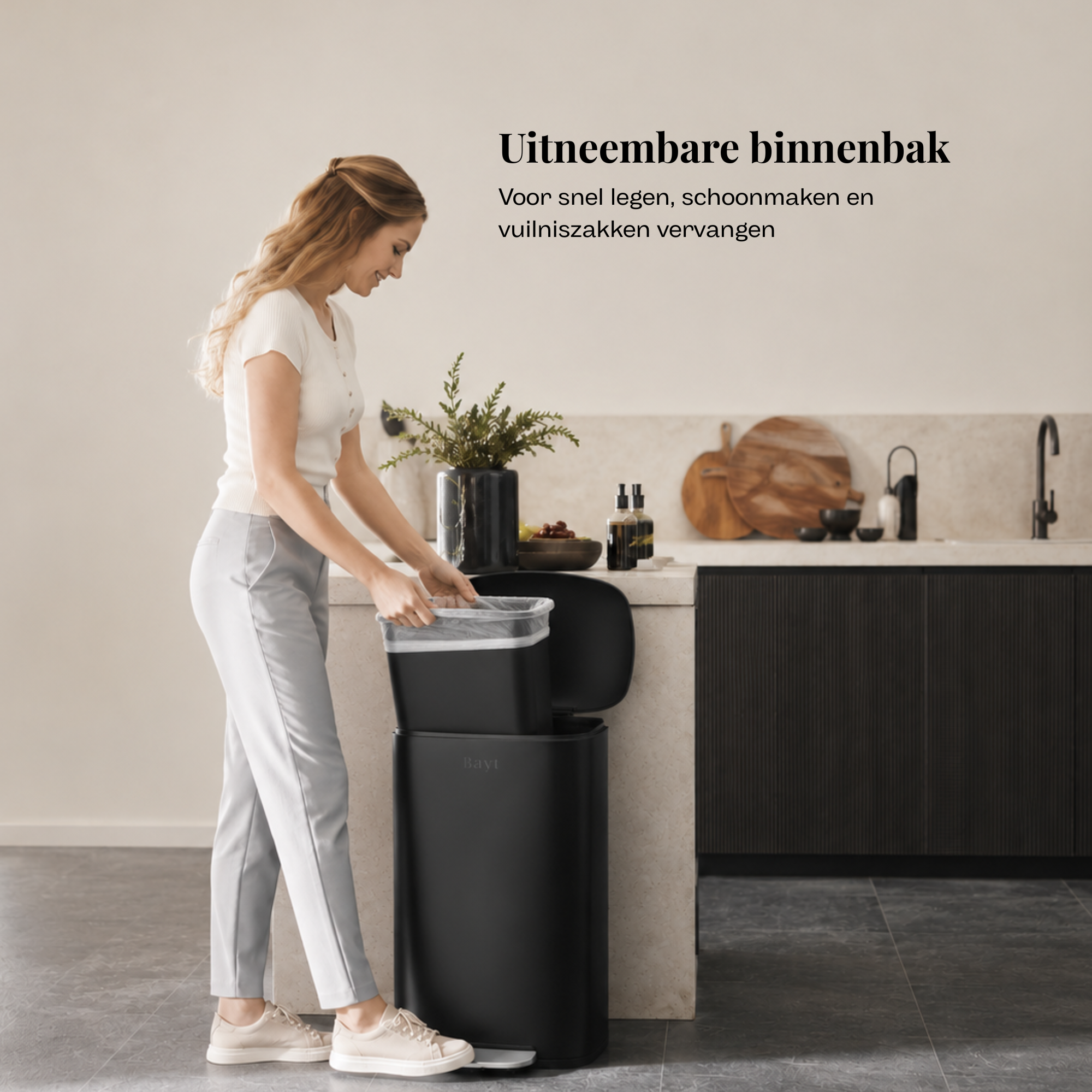 Prullenbak 50 Liter met Pedaalbediening - Zwart - Baytliving