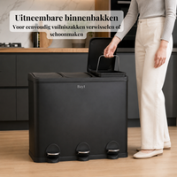 Prullenbak 3x20 Liter met Pedaalbediening - Zwart - Baytliving