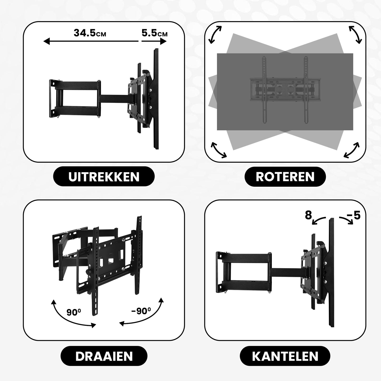 Bayt TV Beugel - TV Muurbeugel - Draaibaar - Kantelbaar - 32 Inch tot 55 inch - Tot 40 kg - Zwart - Baytliving