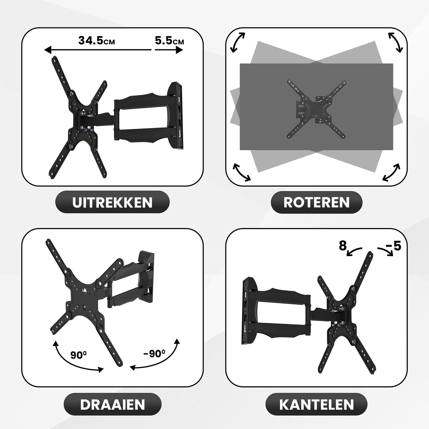 Bayt TV Beugel - TV Muurbeugel - Draaibaar - Kantelbaar - 32 Inch tot 55 inch - Tot 30 kg - Zwart - Baytliving