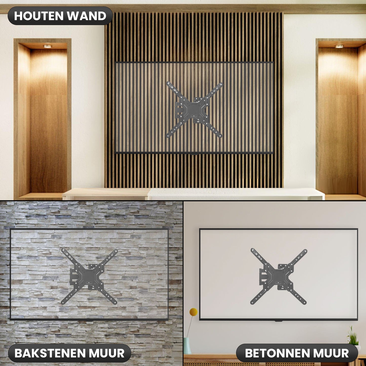 Bayt TV Beugel - TV Muurbeugel - Draaibaar - Kantelbaar - 32 Inch tot 55 inch - Tot 30 kg - Zwart - Baytliving